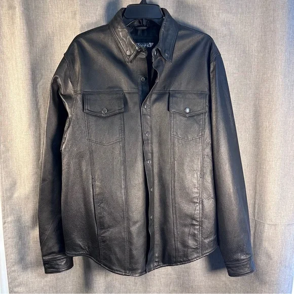 Bikers Club Black Genuine Leather Button-Up Jacket | Size M| Classic Moto Style - Picture 2 of 15